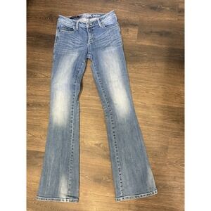 Rock 47 by Wrangler Women's Jeans Size 5/6x36 Flared Y2K Look Low Rise Denim